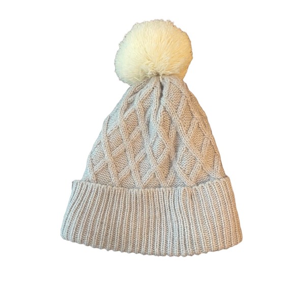 Old Navy Knit with Fur Toboggan Girls Medium Gray White - Picture 2 of 5